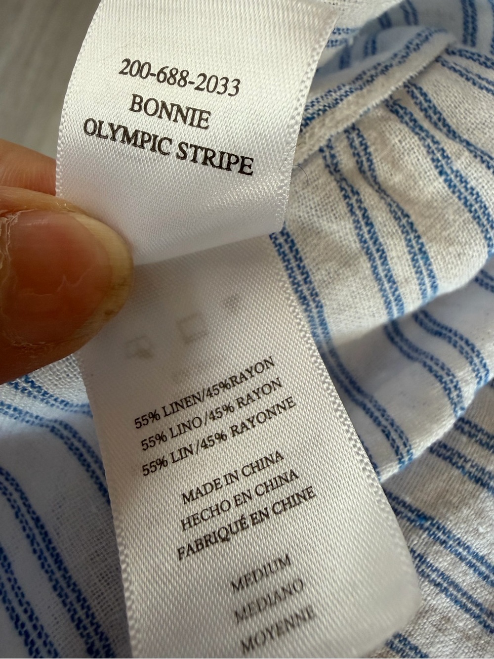Rails Bonnie Linen Blend Olympic Stripe Blue & White Button-Down Shirt Size M - Picture 9 of 10
